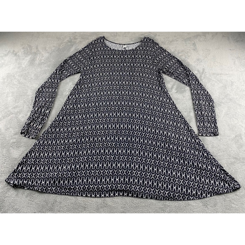 Old Navy Womens Black White Geometric Print Long Sleeve Swing Dress Large L